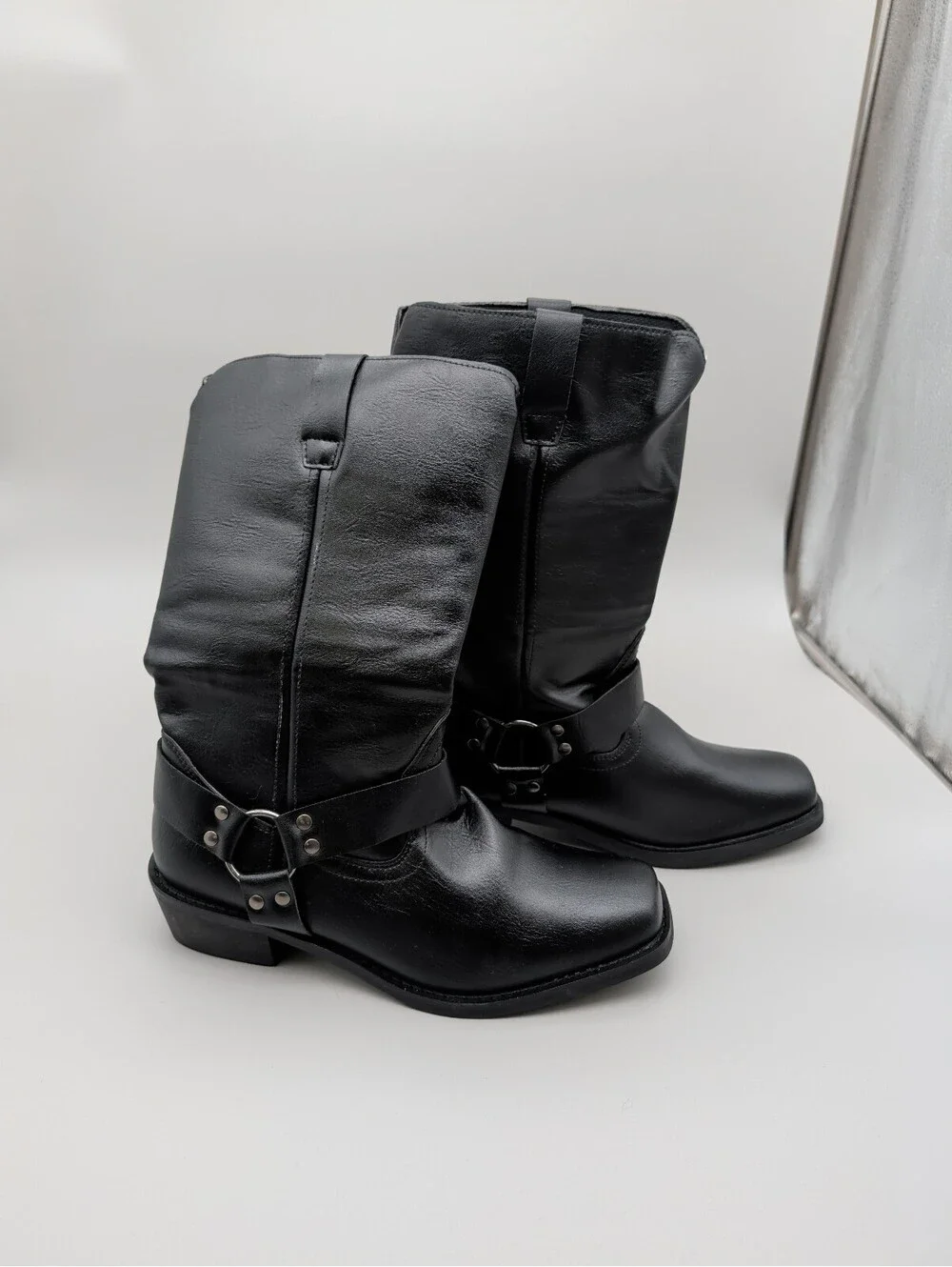 Black Mid-Calf Harness Boots Size 10